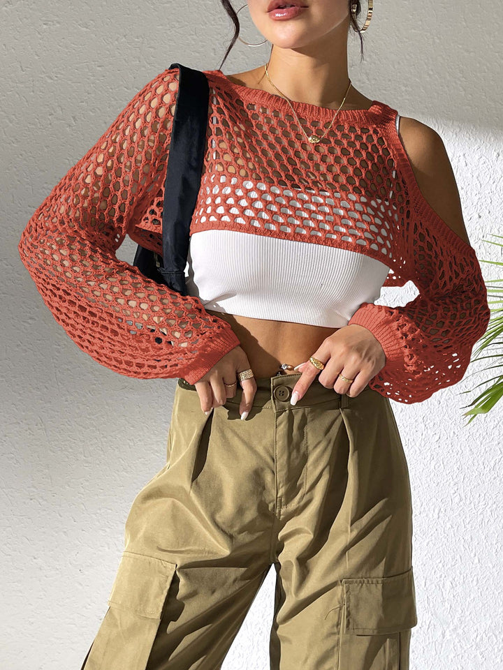 Damen lässiger Netzpullover mit offenen Schultern und weitem Schnitt Drune