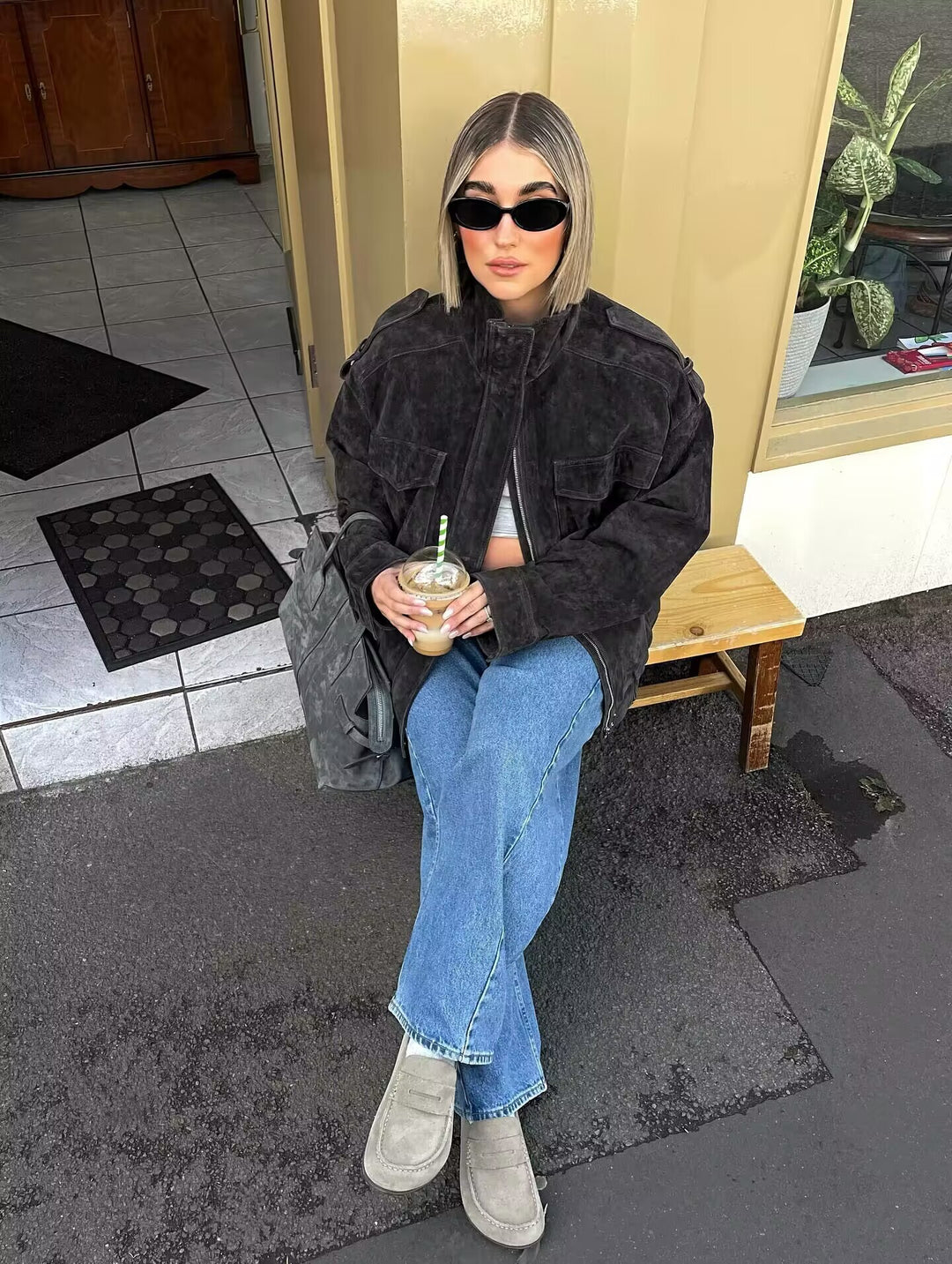 Damen Modische Utility-Jacke mit praktischen Taschen und Stehkragen Drune