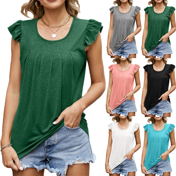 Damen ärmelloses Blusenshirt mit dekorativen Rüschendetails Drune