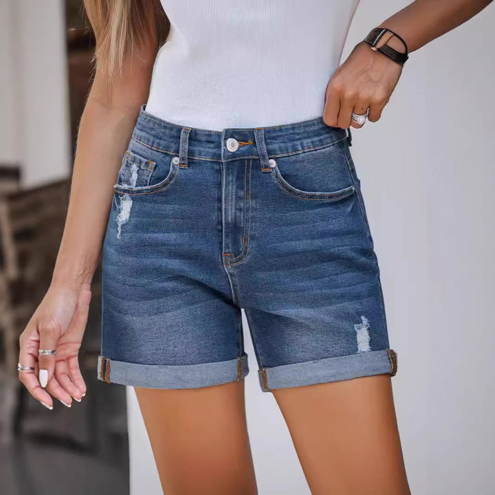 Damen Denim-Shorts im lässigen Stil mit modischen Rissdetails Drune