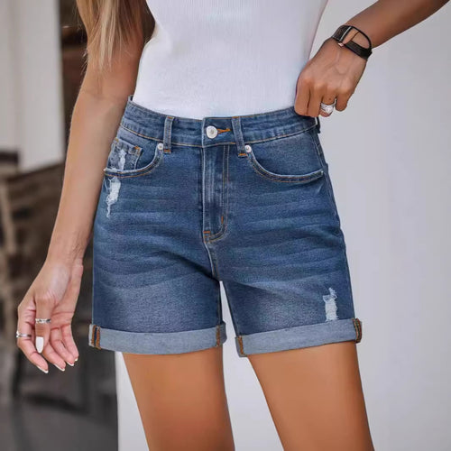 Damen Denim-Shorts im lässigen Stil mit modischen Rissdetails Drune