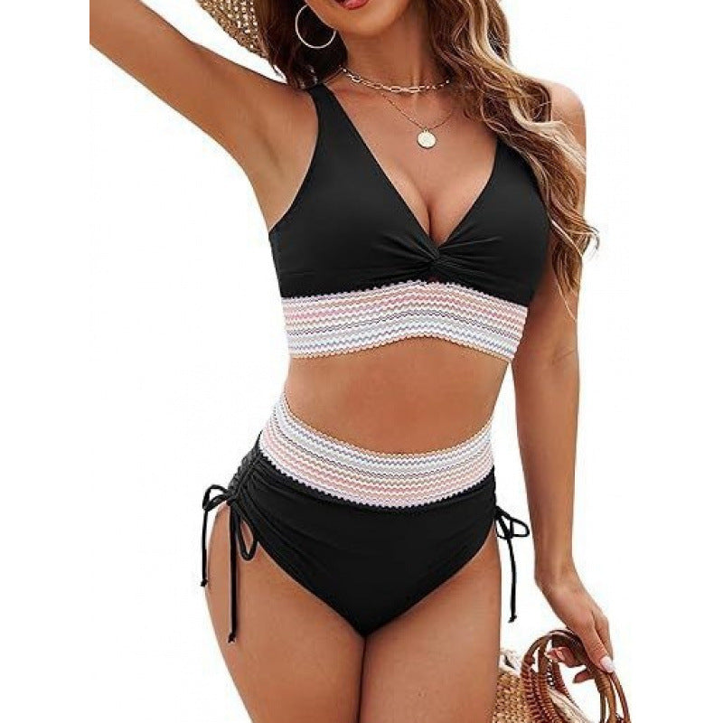 Damen Bikinioberteil mit hoher Taille und dekorativem Strickmuster Drune