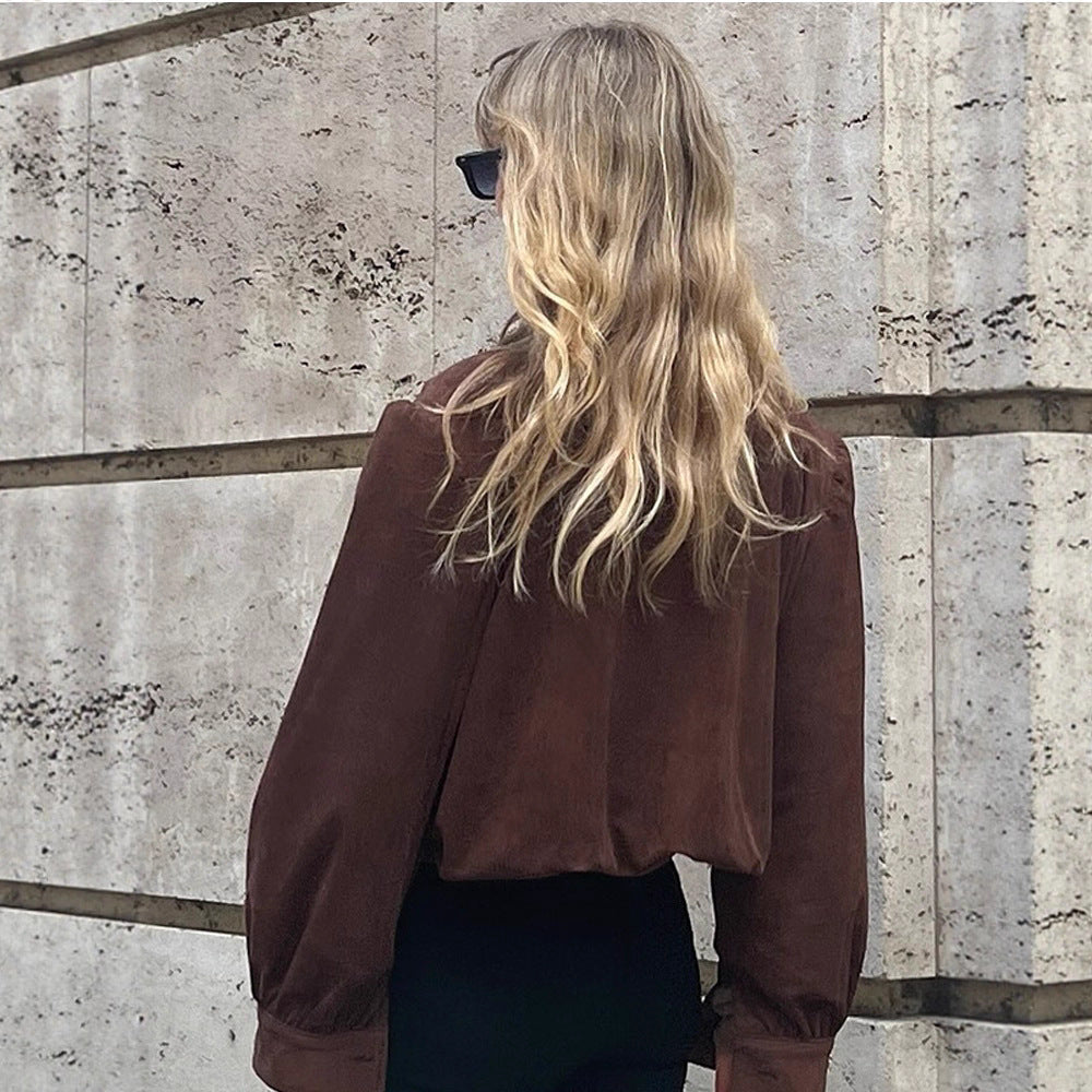 Damen Oversized Wildlederjacke mit voluminösen Ärmeln Drune