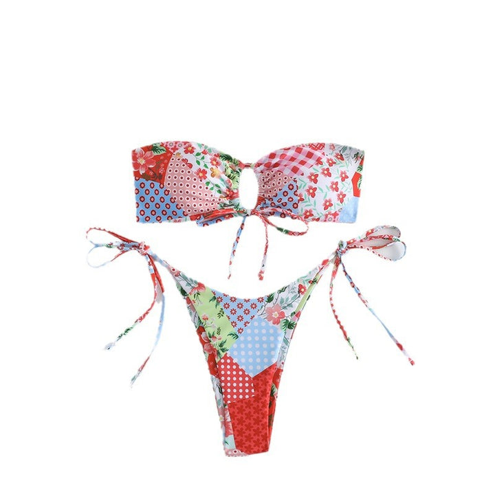 Damen Bandeau-Bikini-Set mit verspieltem Pünktchen-Muster und verstellbaren Bindebändern Drune