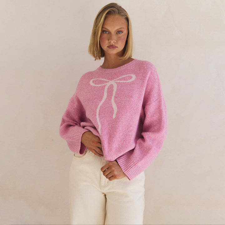 Damen Kuscheliger Pullover mit dekorativem Schleifenmuster Drune