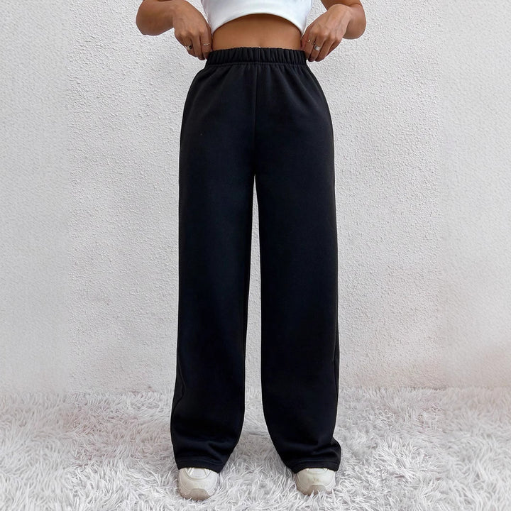 Damen nan weite Loungehose aus French Terry mit hohem Komfortbund, seitlichen Eingrifftaschen und fließendem Bein Drune