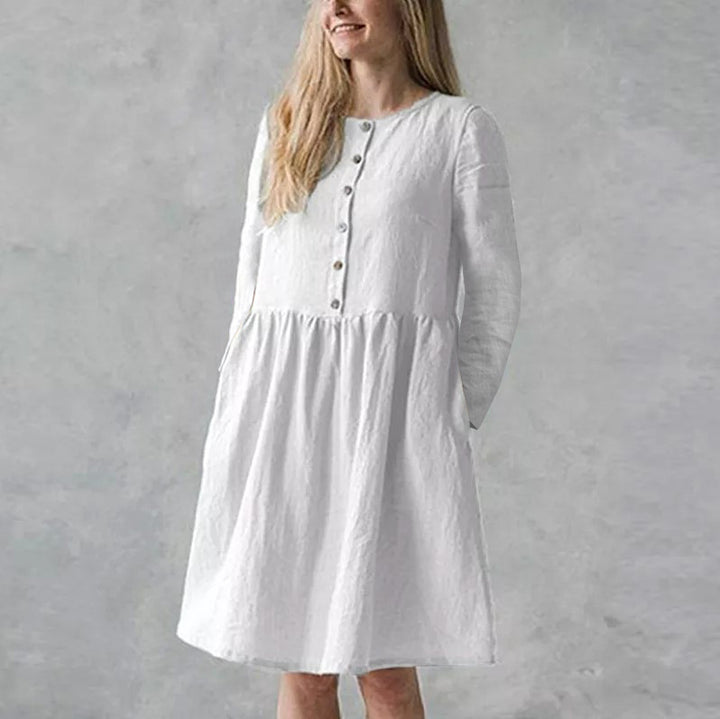 Damen lässiges Freizeitkleid mit Knopfverschluss und voluminösem Rock Drune