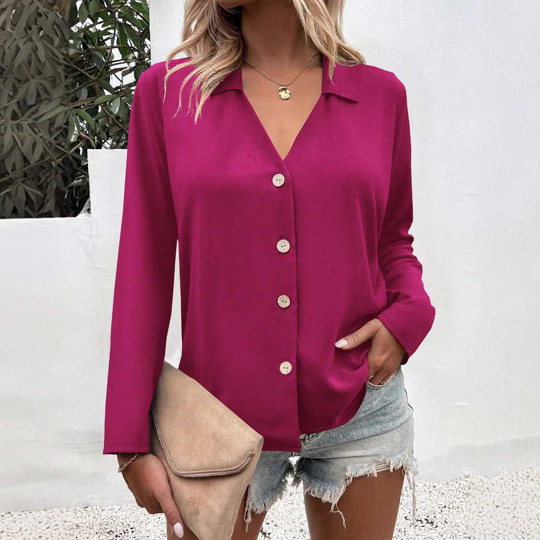 Damen Modische Bluse mit V-Ausschnitt und Knopfdetails Drune