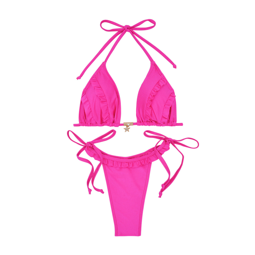 Damen Triangel-Bikini mit Rüschendetails und verstellbaren Bindebändern Drune