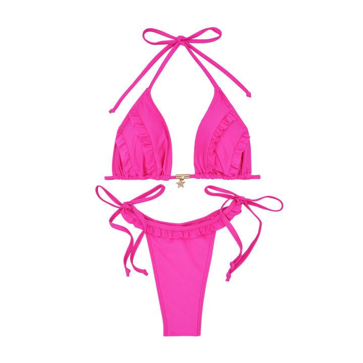 Damen Triangel-Bikini mit Rüschendetails und verstellbaren Bindebändern Drune