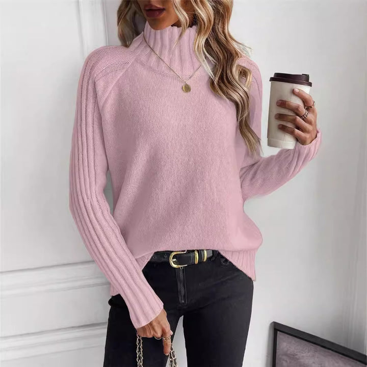 Damen Pullover mit modernem Stehkragen und strukturiertem Rippdesign Drune