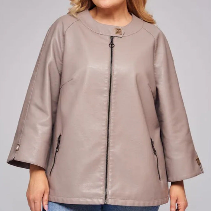 Damen modische Kunstlederjacke mit einzigartigem Schnitt Drune