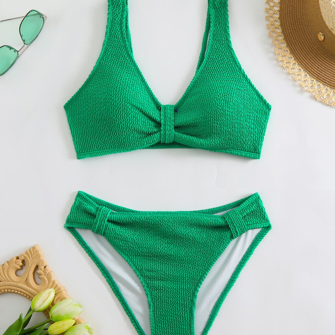 Damen strukturierter Bikini mit versetztem Band Drune