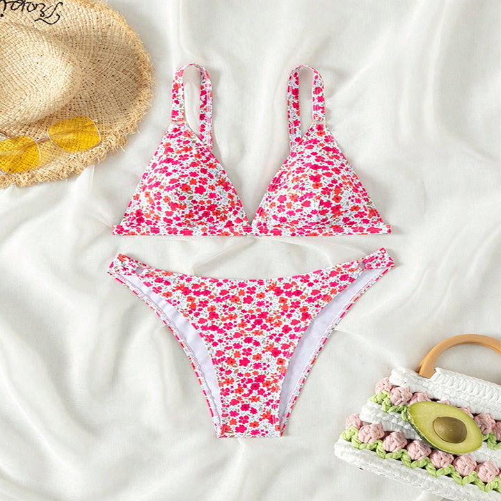Damen Triangel-Bikini mit romantischem Blumenmuster Drune