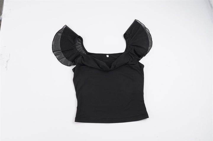 Damen Kurzarmoberteil mit transparenten Puffärmeln Drune