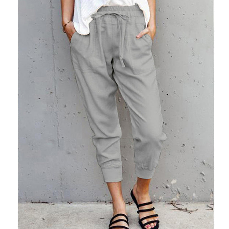 Damen nan lässige tapered Leinenhose mit elastischem Bund und Bündchen Drune