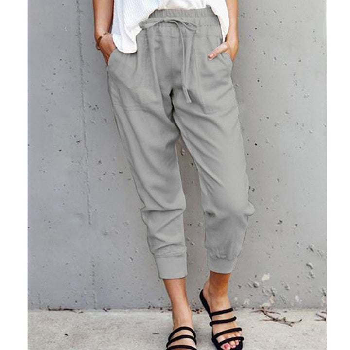 Damen nan lässige tapered Leinenhose mit elastischem Bund und Bündchen Drune