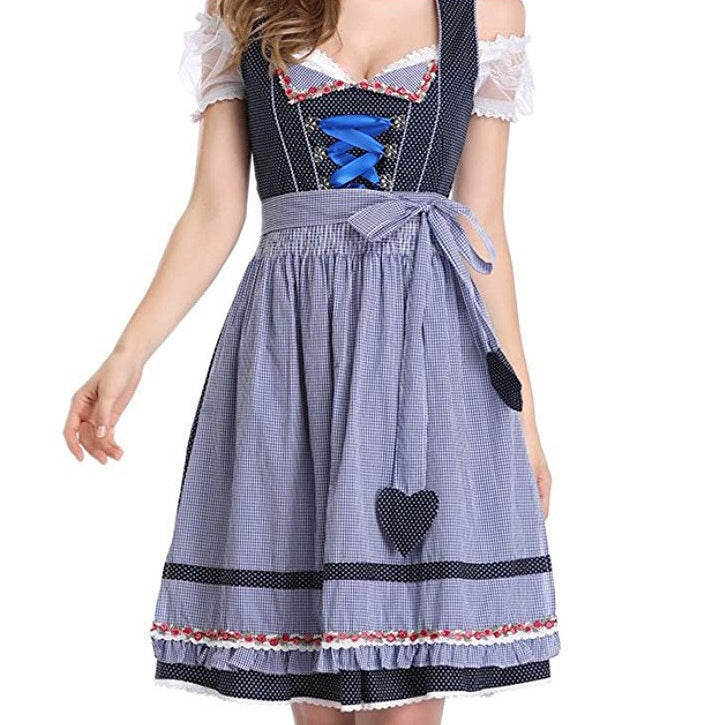 Damen nan alpines Midi-Trachtenkleid mit geschnürtem Mieder, Kurzbluse und dekorativer Herzschürze Drune
