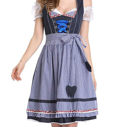 Damen nan alpines Midi-Trachtenkleid mit geschnürtem Mieder, Kurzbluse und dekorativer Herzschürze Drune