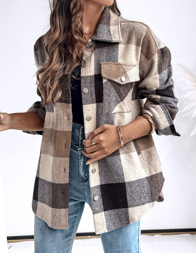 Damen Übergröße Karo-Hemdjacke Drune