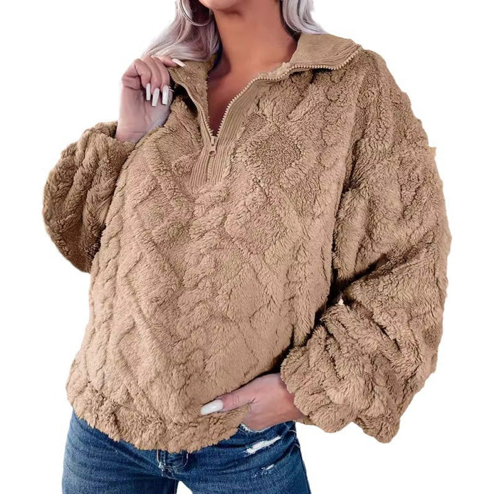 Damen Kuscheliger Fleece-Pullover mit hohem Kragen und Halb-Reißverschluss Drune