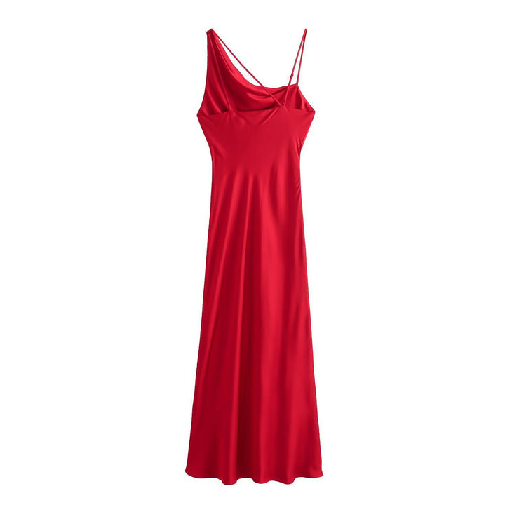 Damen elegantes Spaghetti-Trägerkleid mit fließendem Schnitt und verführerischer Drapierung Drune