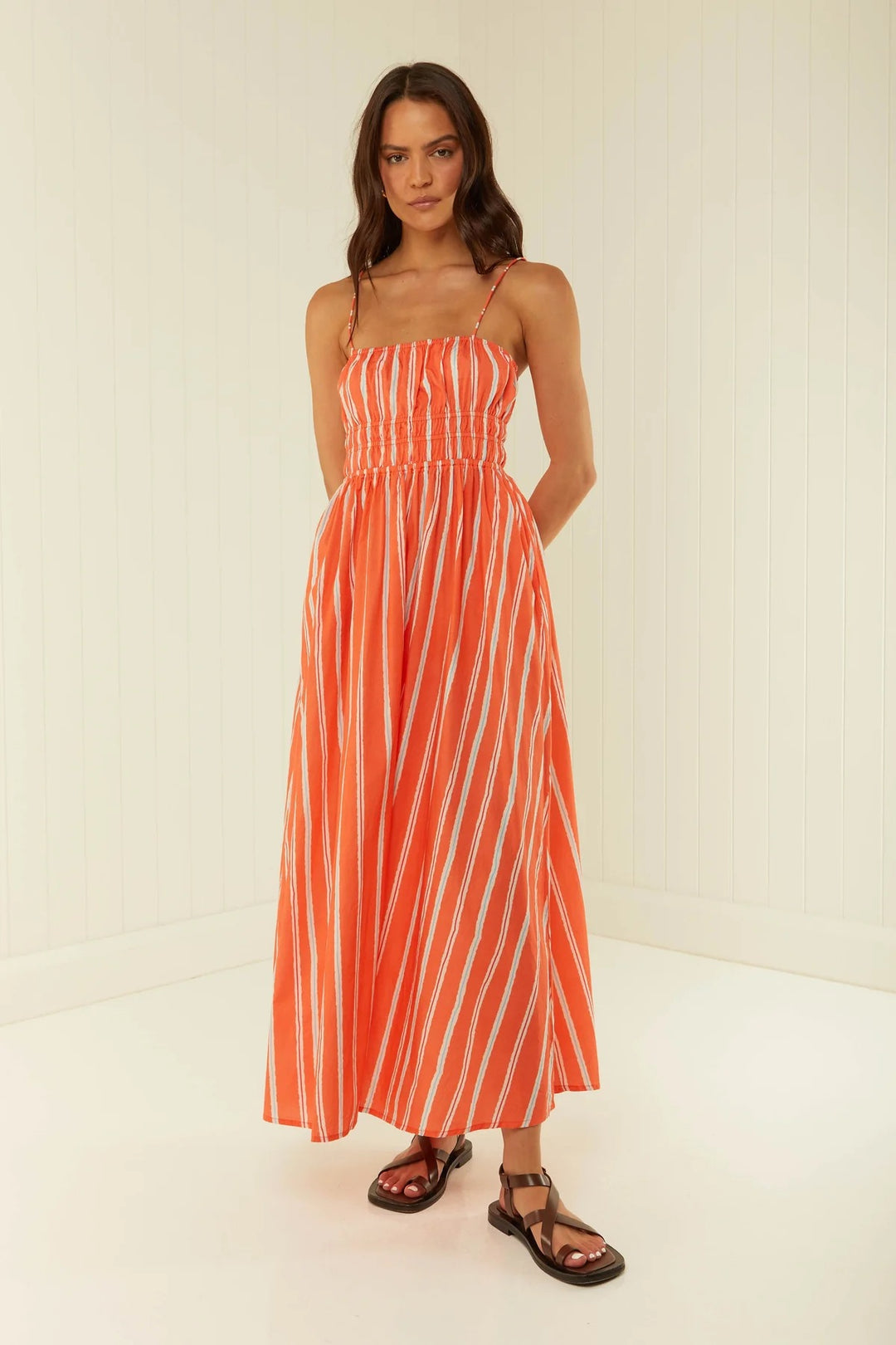 Damen Maxikleid mit elastischem Bund und verspieltem Blumenmuster Drune