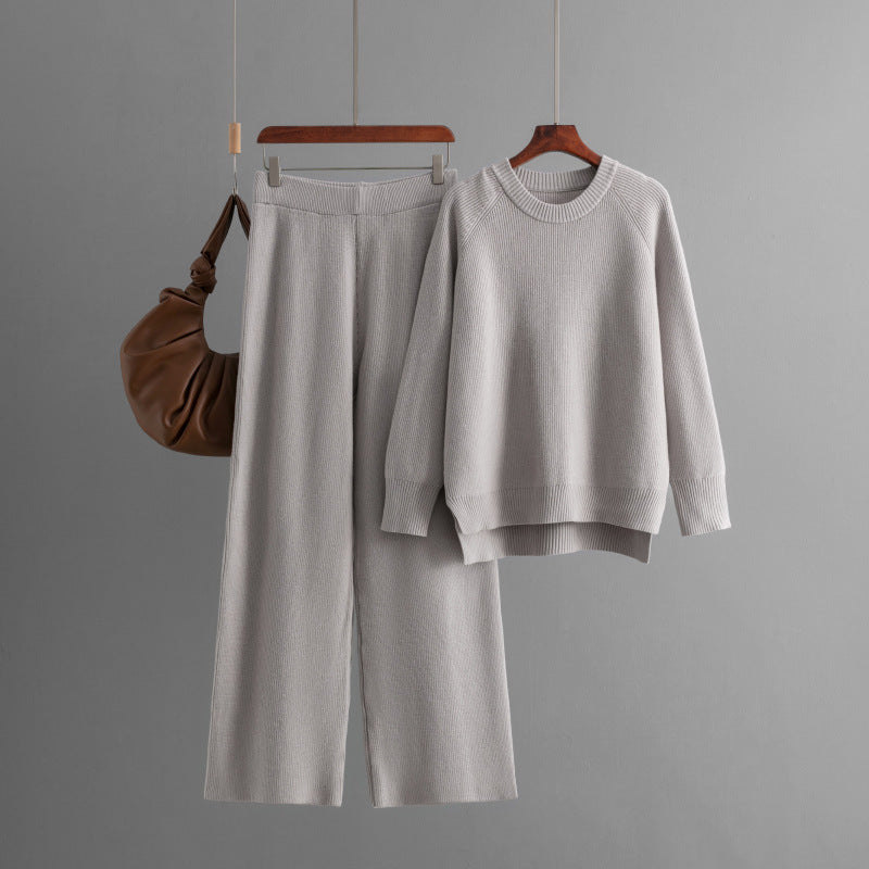 Damen lässiges Strick-Lounge-Set mit weitem Oberteil und bequemen Hosen Drune