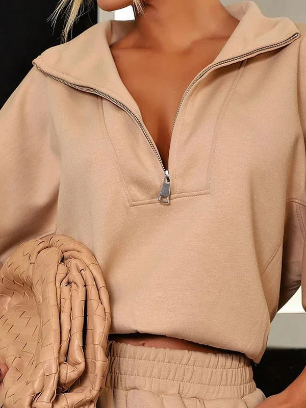 Damen Freizeit-Loungewear Set mit hohem Kragen und seitlichen Taschen Drune