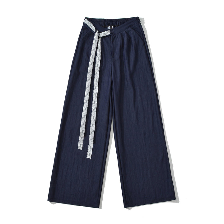 Damen weite Leinenhose mit elegante Bindegürtel Drune