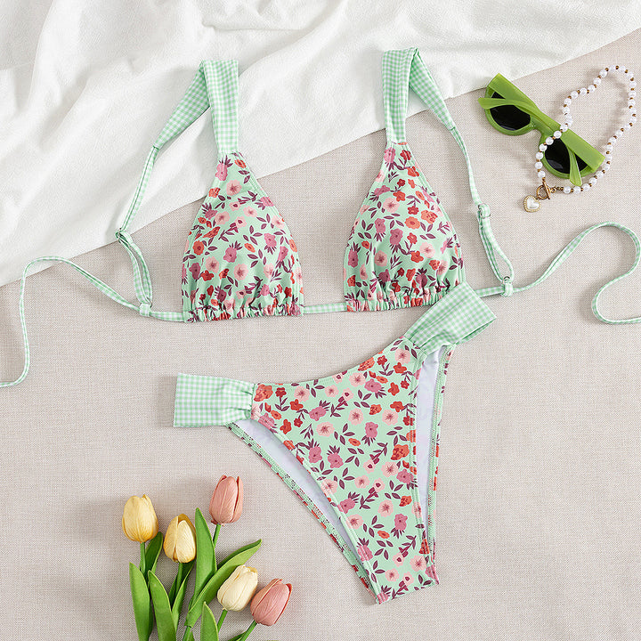 Damen Triangle-Bikini mit floralem Design und verstellbaren Trägern Drune