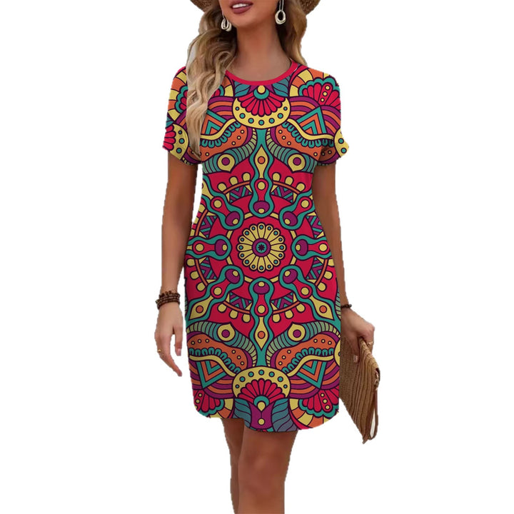 Damen farbenfrohes Mandala Kleid im lässigen Schnitt Drune