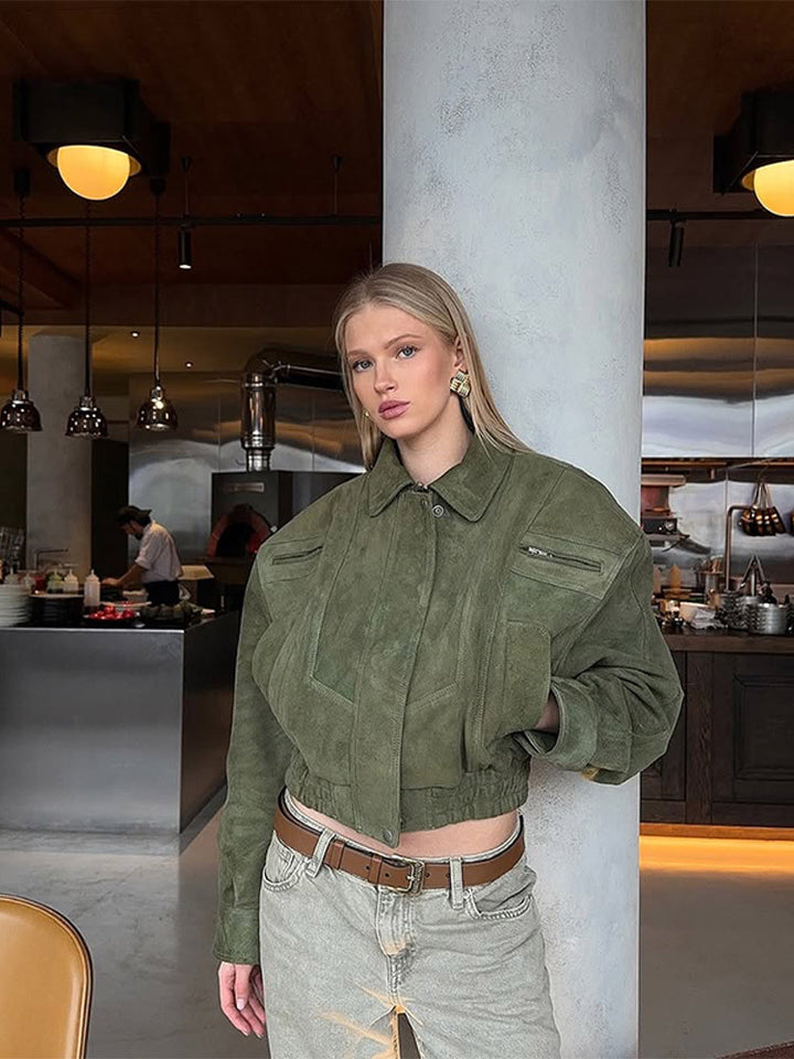 Damen Kunstlederjacke im modischen Cropped-Stil Drune