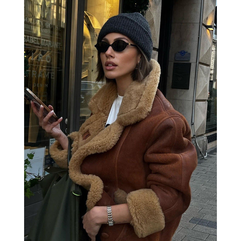 Damen lässiger Pelzmantel mit oversized Schnitt Drune