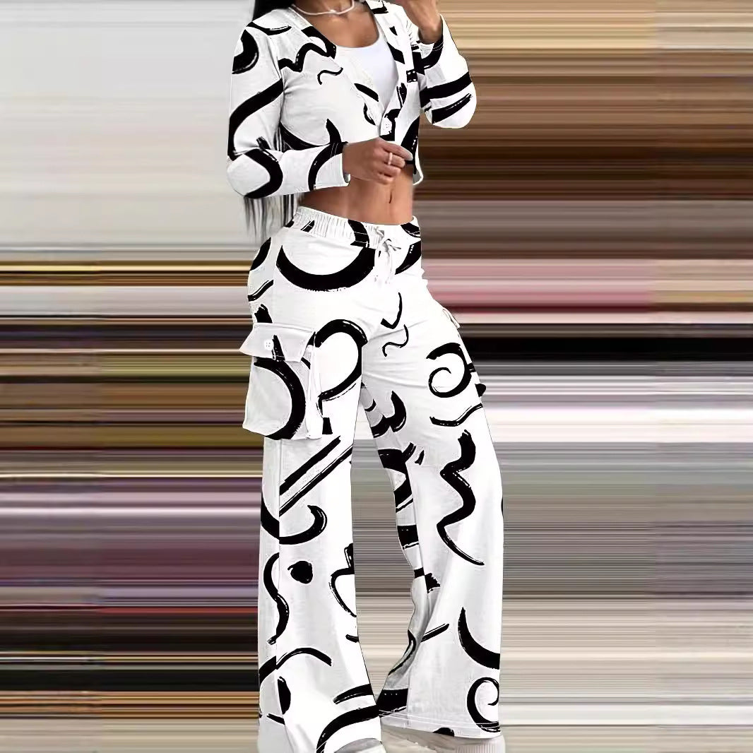 Damen lässiger Freizeitanzug mit kreativem Muster und bequemen Cut Drune