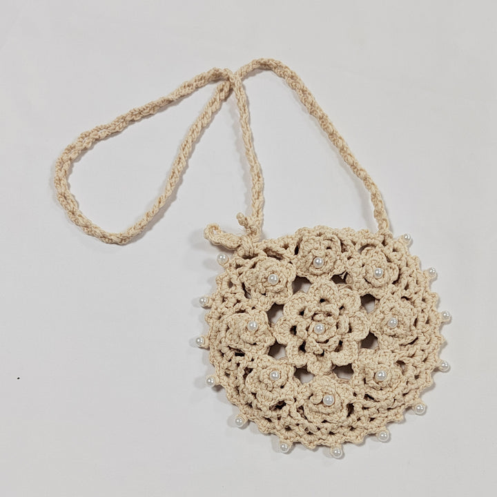 Damen Häkel-Handtasche mit Perlenverzierungen Drune
