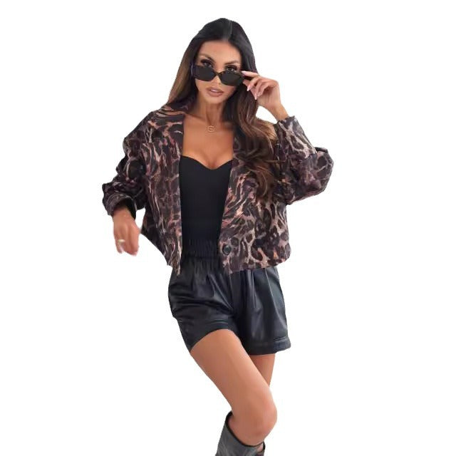 Damen Modische Blazerjacke im trendigen Leopardenmuster Drune