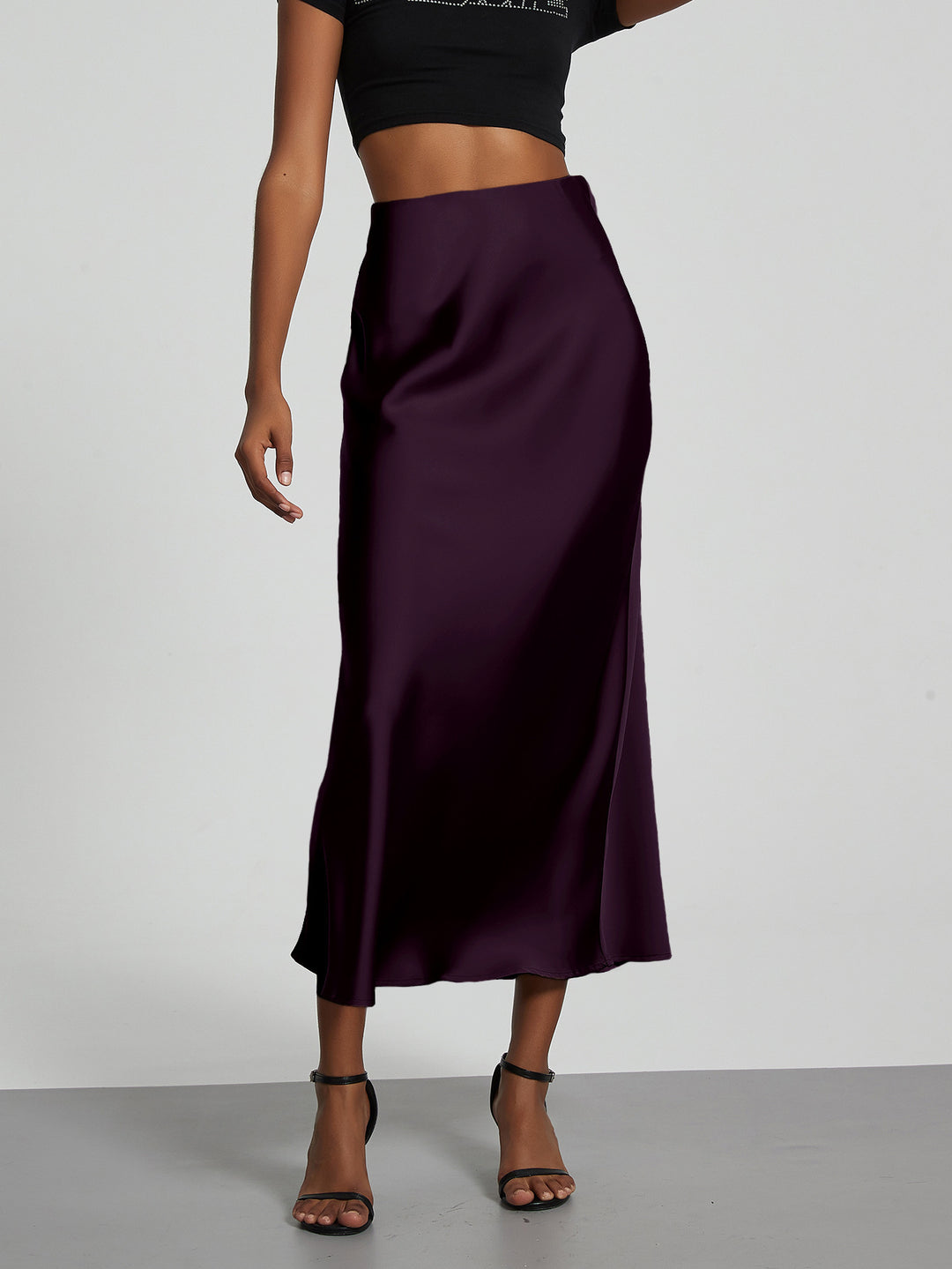 Damen Stilvolle Satin-Stretchrock mit hohem Bund und fließendem Schnitt Drune