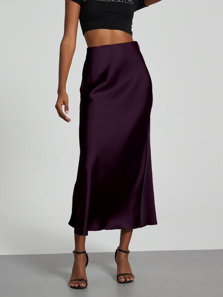 Damen Stilvolle Satin-Stretchrock mit hohem Bund und fließendem Schnitt Drune