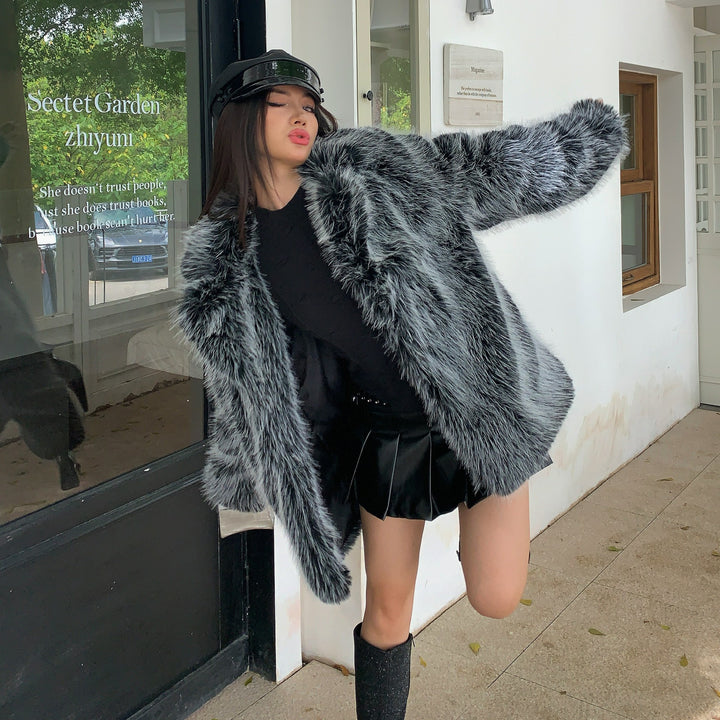 Damen trendige Kunstpelzjacke Drune