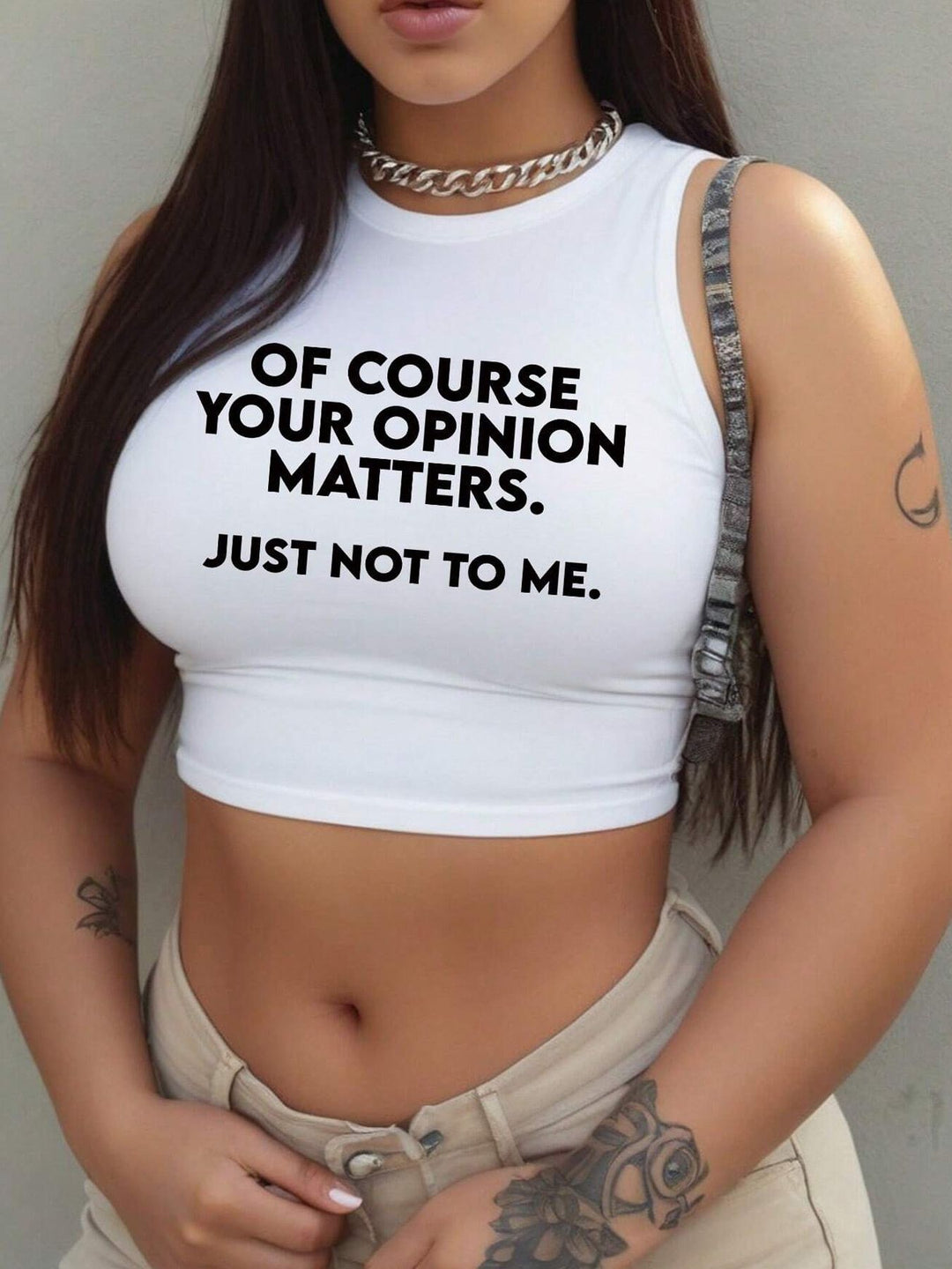 Damen Crop-Top mit mutigem Statement-Druck Drune