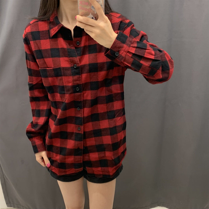 Damen Karierte Flanell-Hemdbluse Drune