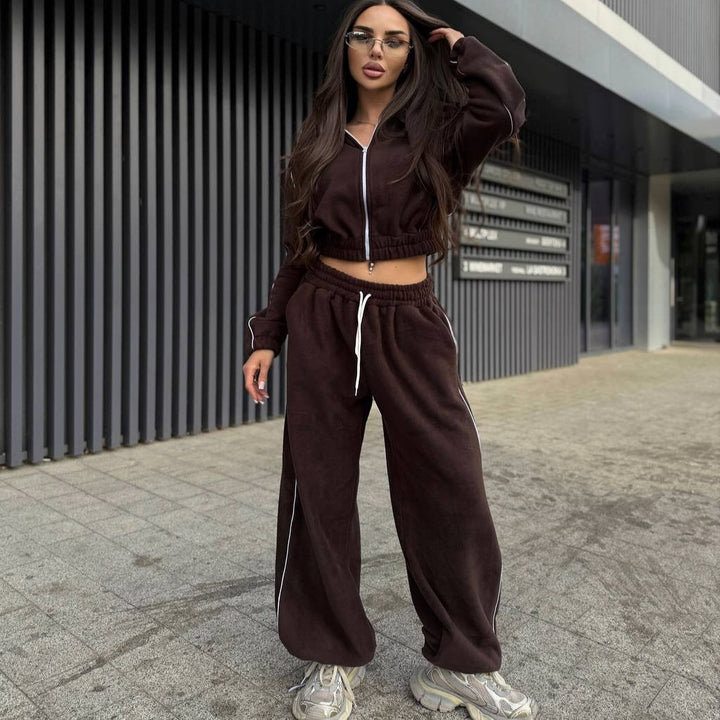 Damen Fleece-Jogginganzug mit hohem Kragen und elastischem Bund Drune