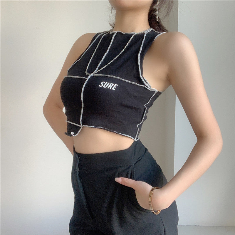 Damen Crop-Top mit kreativem Schnitt und kontrastierenden Nähten Drune