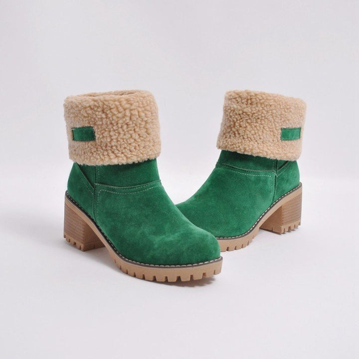 Damen nan gefütterte Kurzstiefelette mit Umschlag-Fellmanschette, Wildlederoptik und robuster Profilsohle Drune