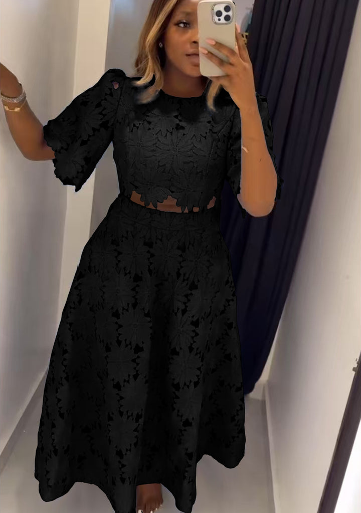 Damen gehäkeltes Maxikleid mit floralen Details Drune