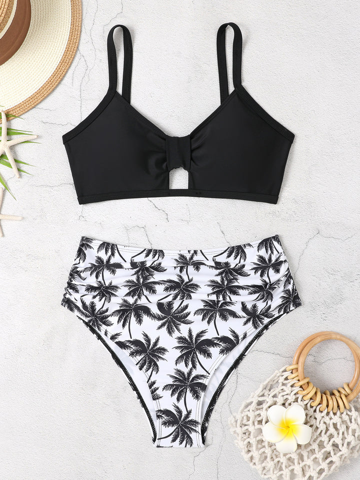 Damen Bikini-Set mit floralem Hochbund und modischem Knoten Drune