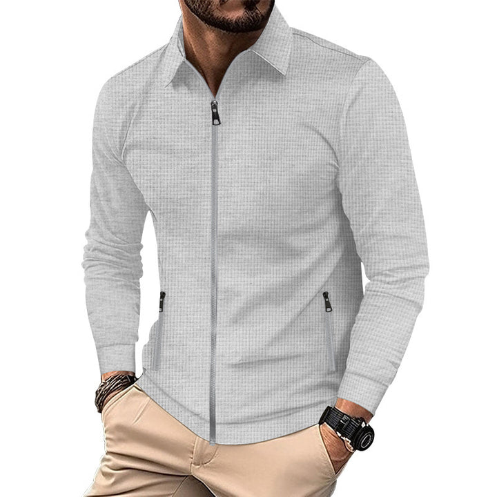 Herren nan strukturiertes Slim-Fit Zip-Überhemd mit Hemdkragen Drune