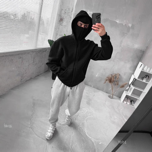 Damen Oversized Kapuzenjacke mit Reißverschluss und Kängurutaschen Drune