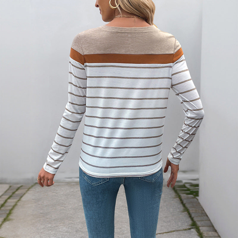 Damen Langarmshirt mit gestreiftem Design und innovativem Farbblock Drune